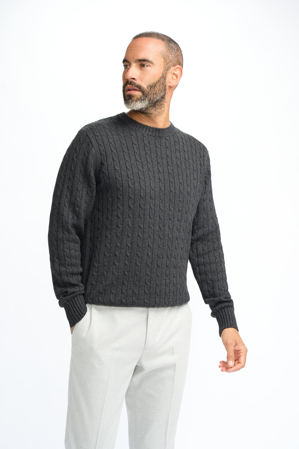 Men’s wool cable knit jumper, slim fit style