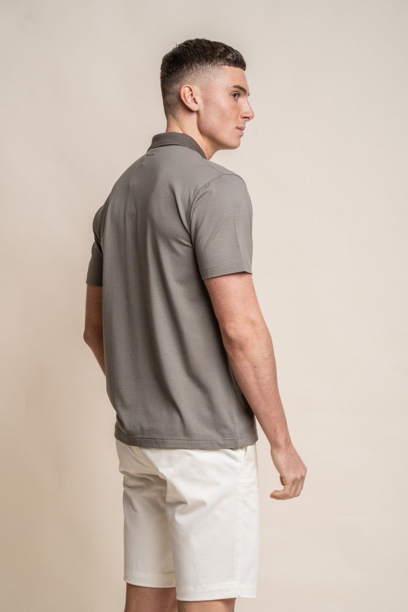 Mens Sage Green Slim Fit Cotton Short Sleeve Polo T Shirt KELSEY