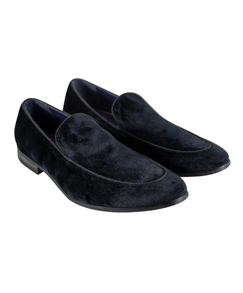 Men's black Italian couture velvet slip-on loafers, MILAN.