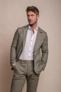Image of men’s grey textured linen blend slim fit blazer, business casual