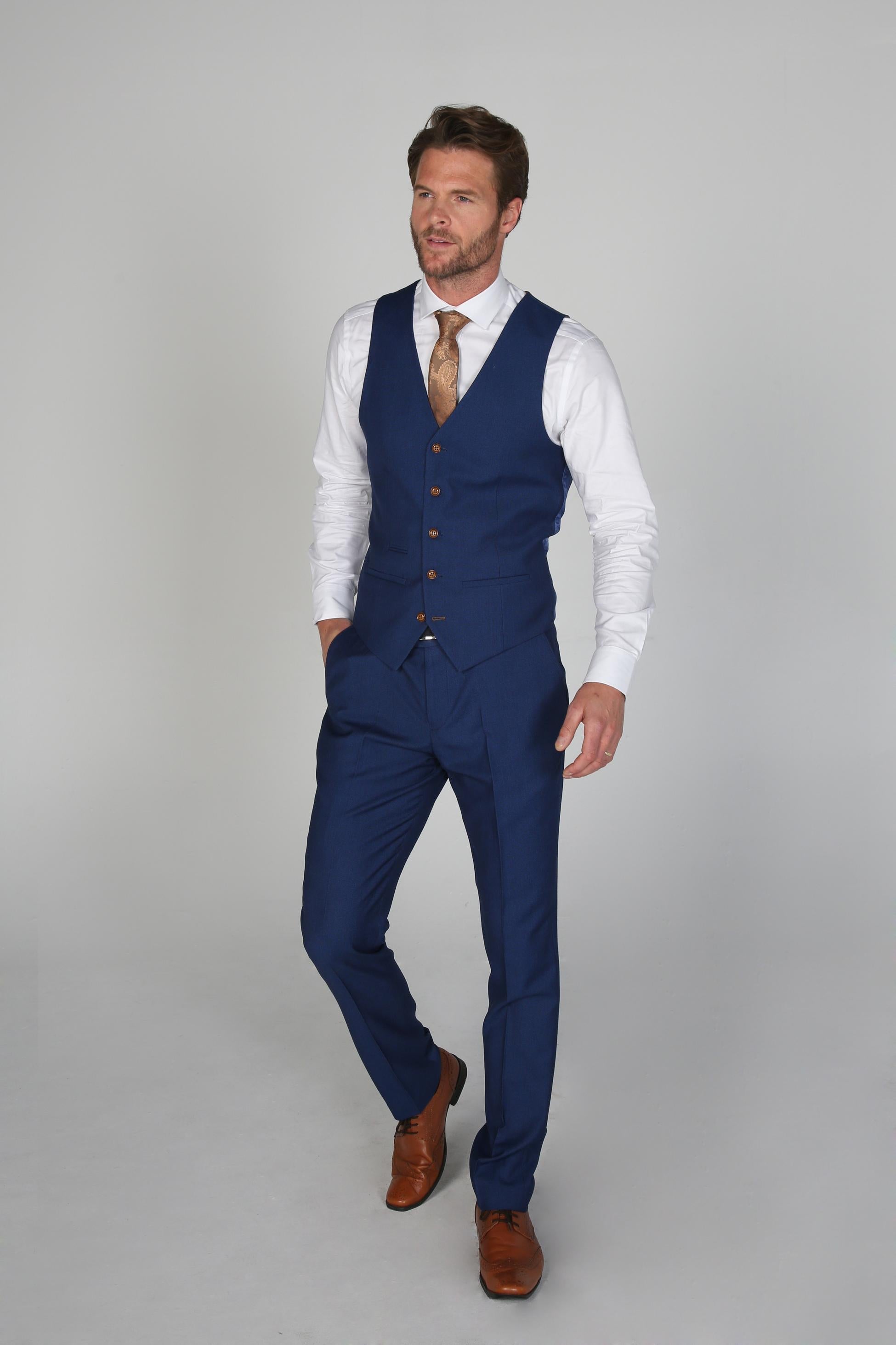 Mens Blue Tailored Fit Single Breasted Waistcoat MAYFAIR