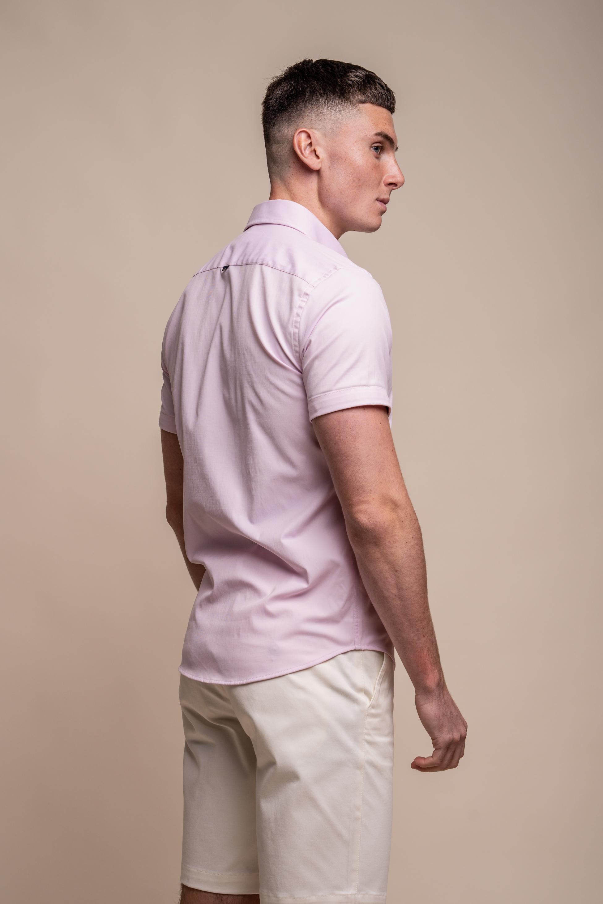 Mens Vito Pink Short Sleeve Cotton Shirt