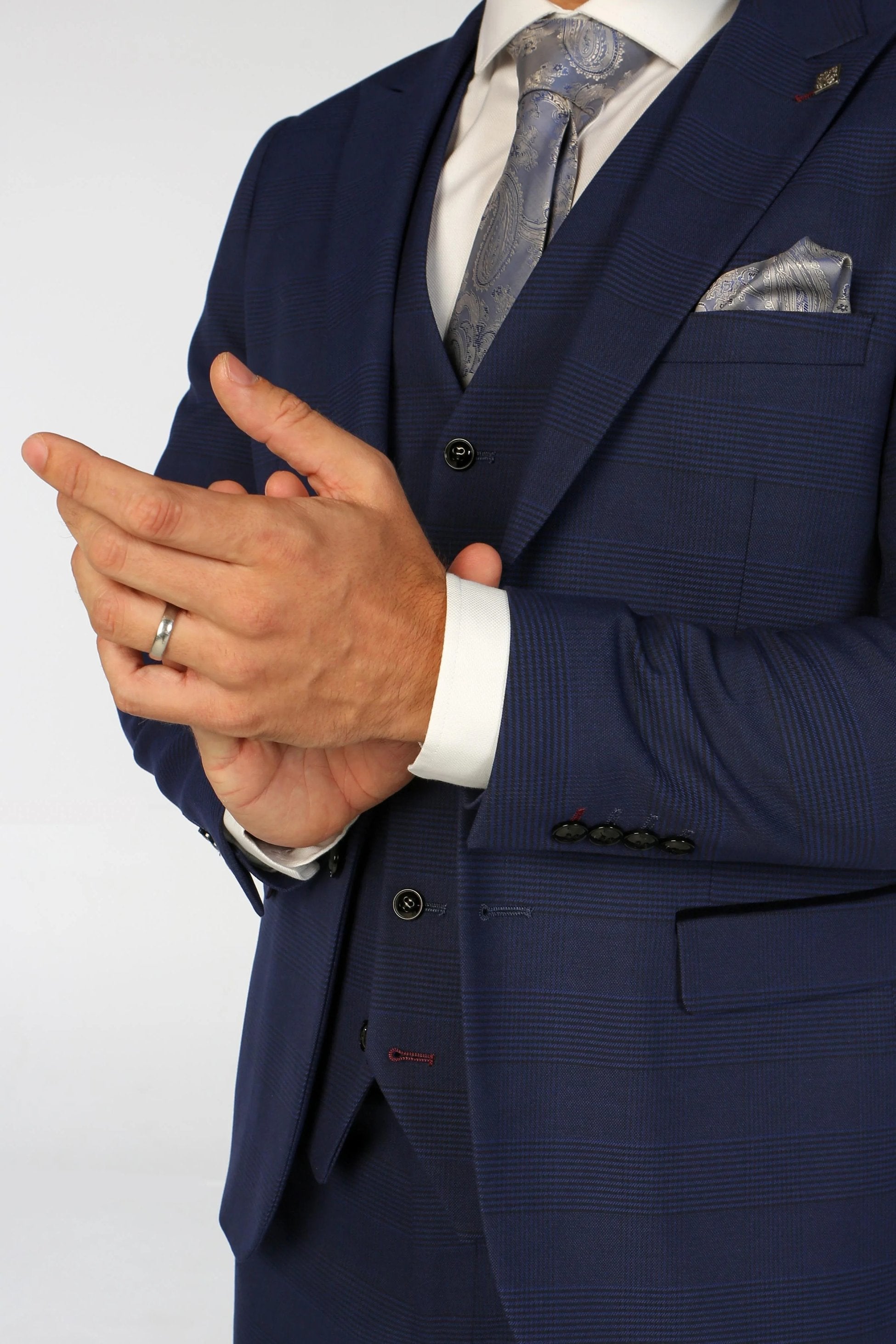 Men's Mark Deep Navy Blue Check Tailored Fit Business Suit
