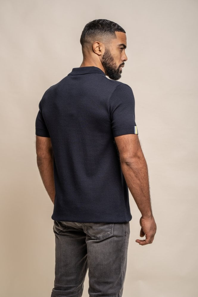 Mens Navy Blue Short Sleeve Cotton Polo Shirt DINO