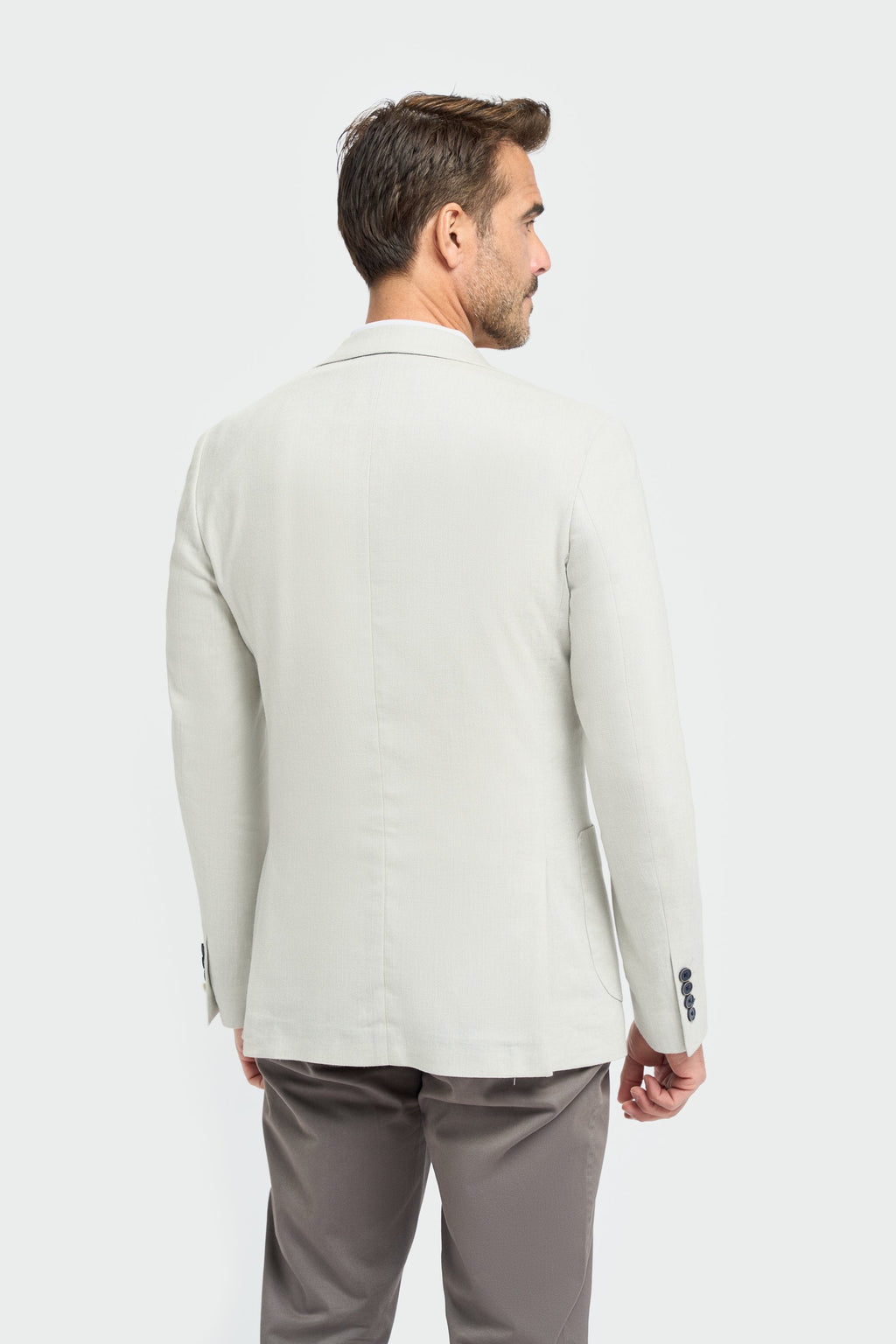 Mens Linen Herringbone Blazer with Patch Pockets - Luigi - Slate Grey