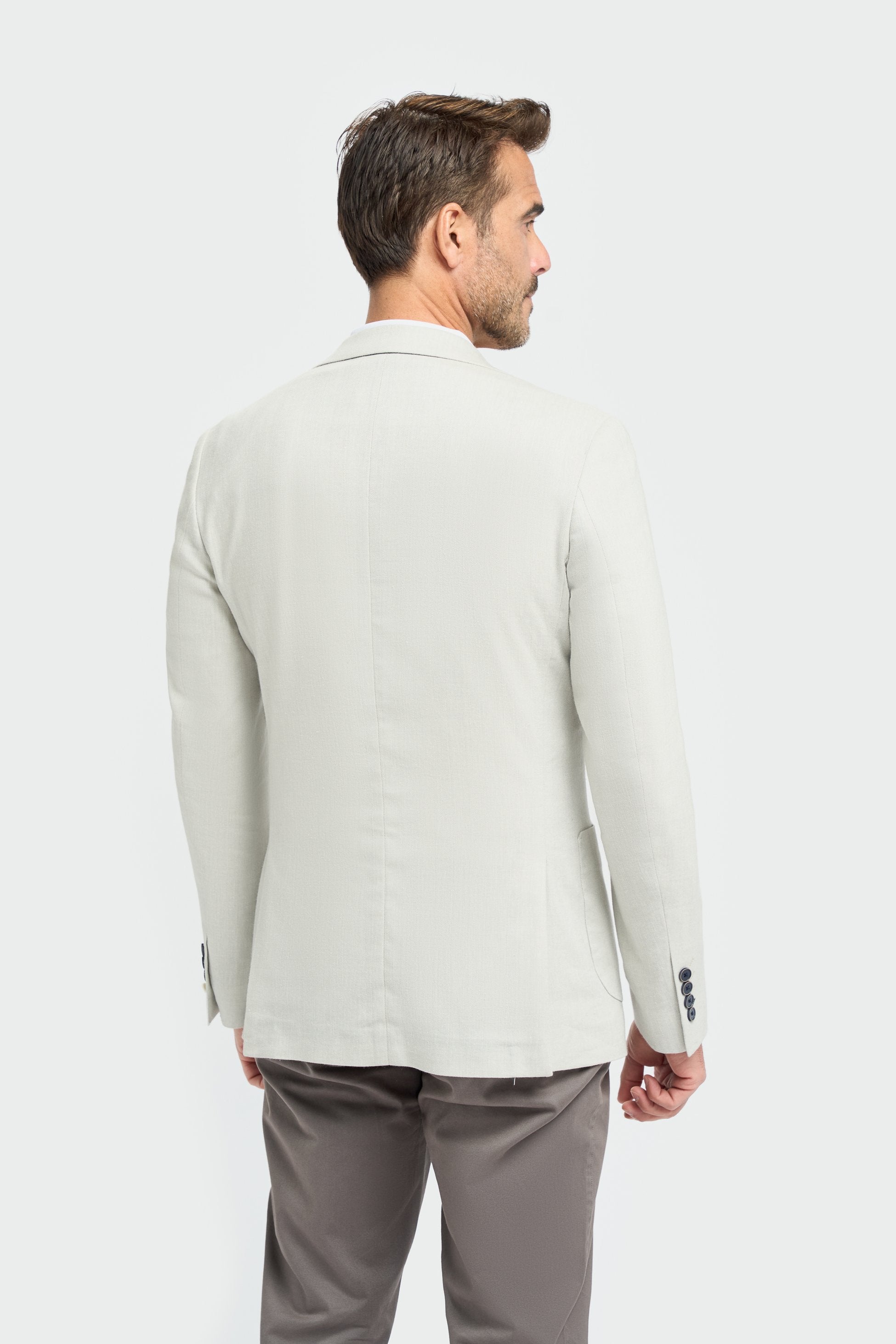 Mens Linen Herringbone Blazer with Patch Pockets - Luigi - Slate Grey