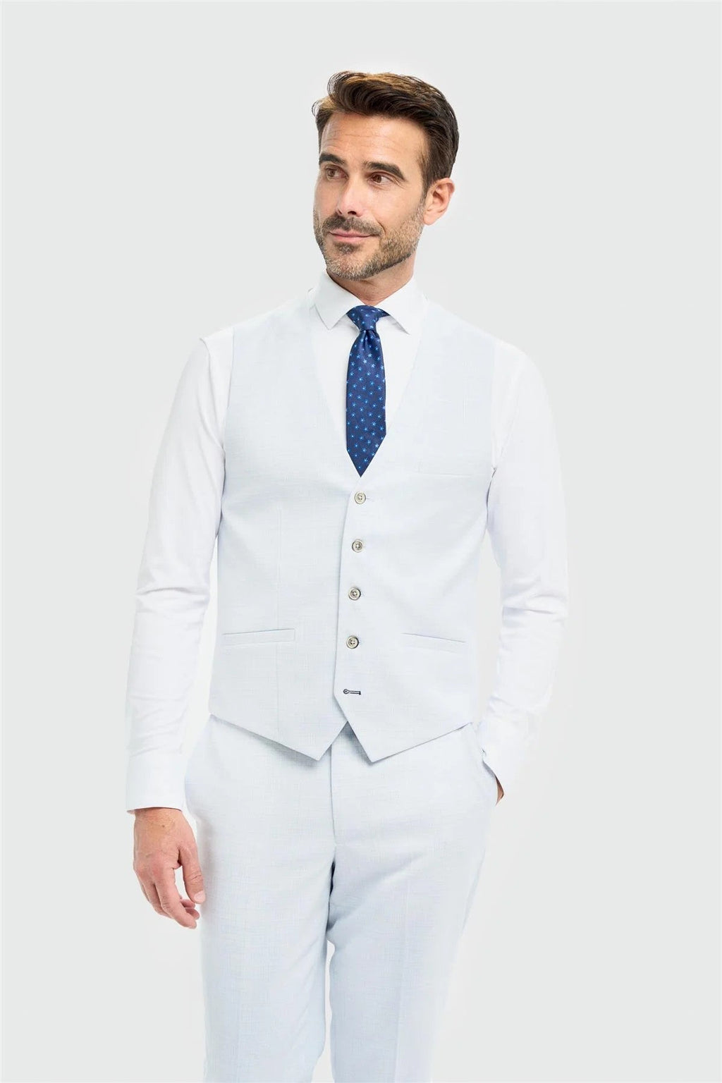 Mens Sky Blue 3 Piece Slim Fit Textured Formal Suit TROPEZ