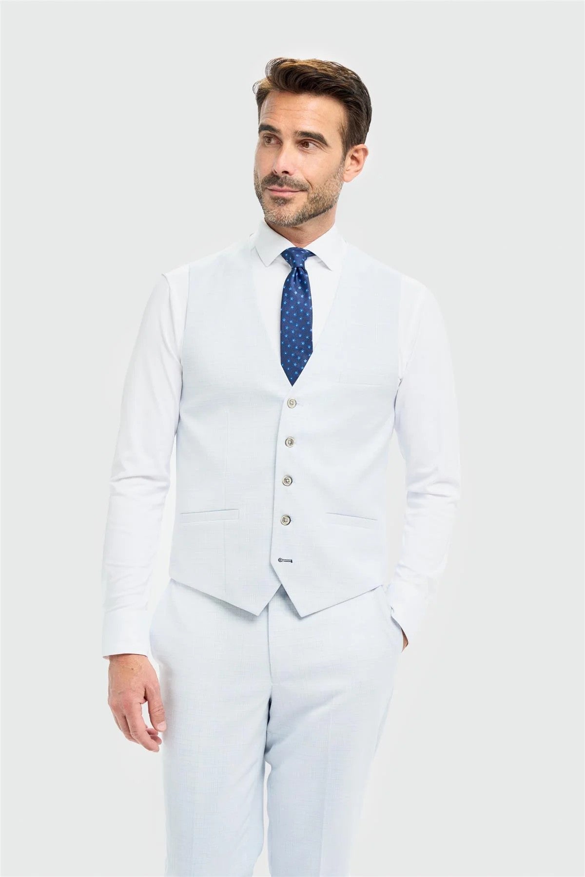 Mens Sky Blue 3 Piece Slim Fit Textured Formal Suit TROPEZ