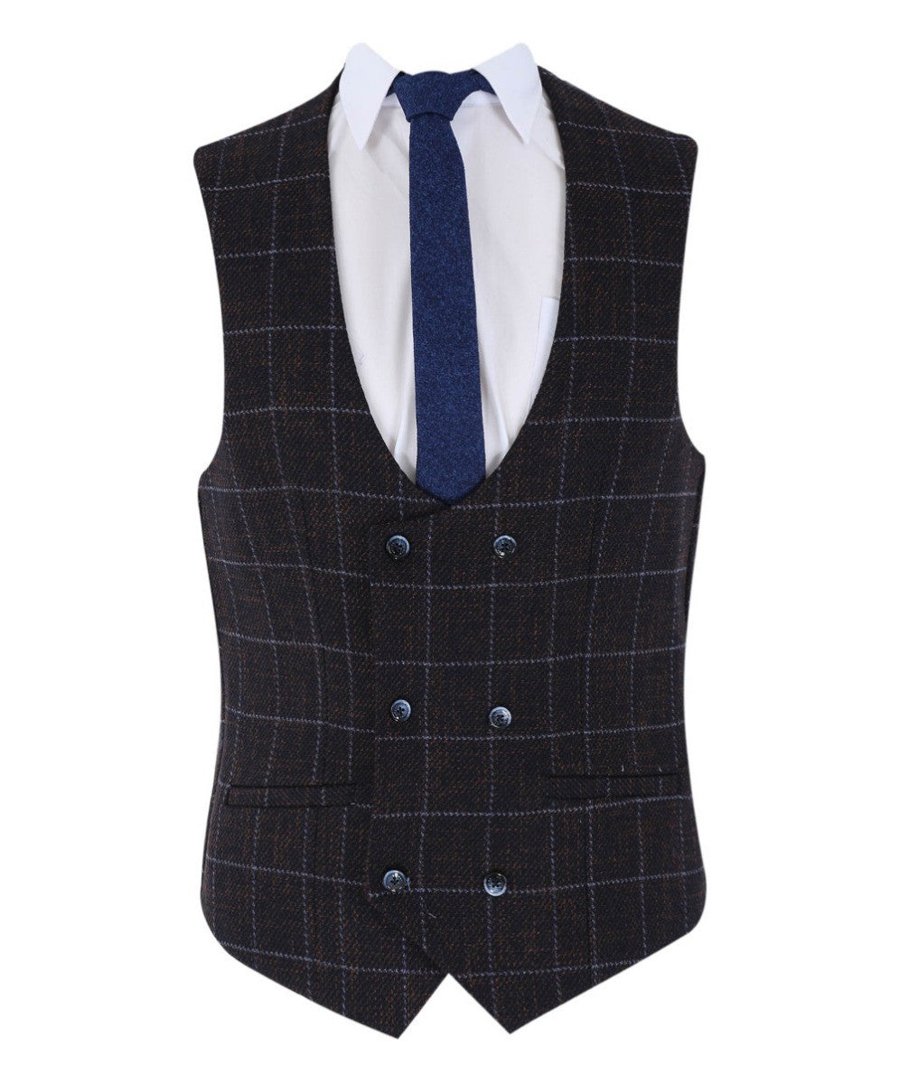 Mens dark brown tweed check slim fit formal trousers Kerber