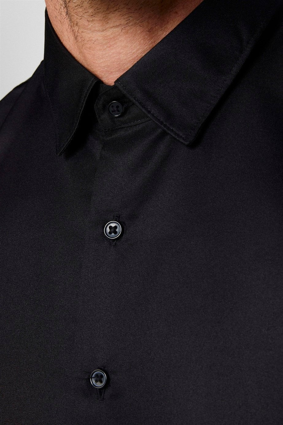 Mens Poly Black Slim Fit Long Sleeve Dress Shirt