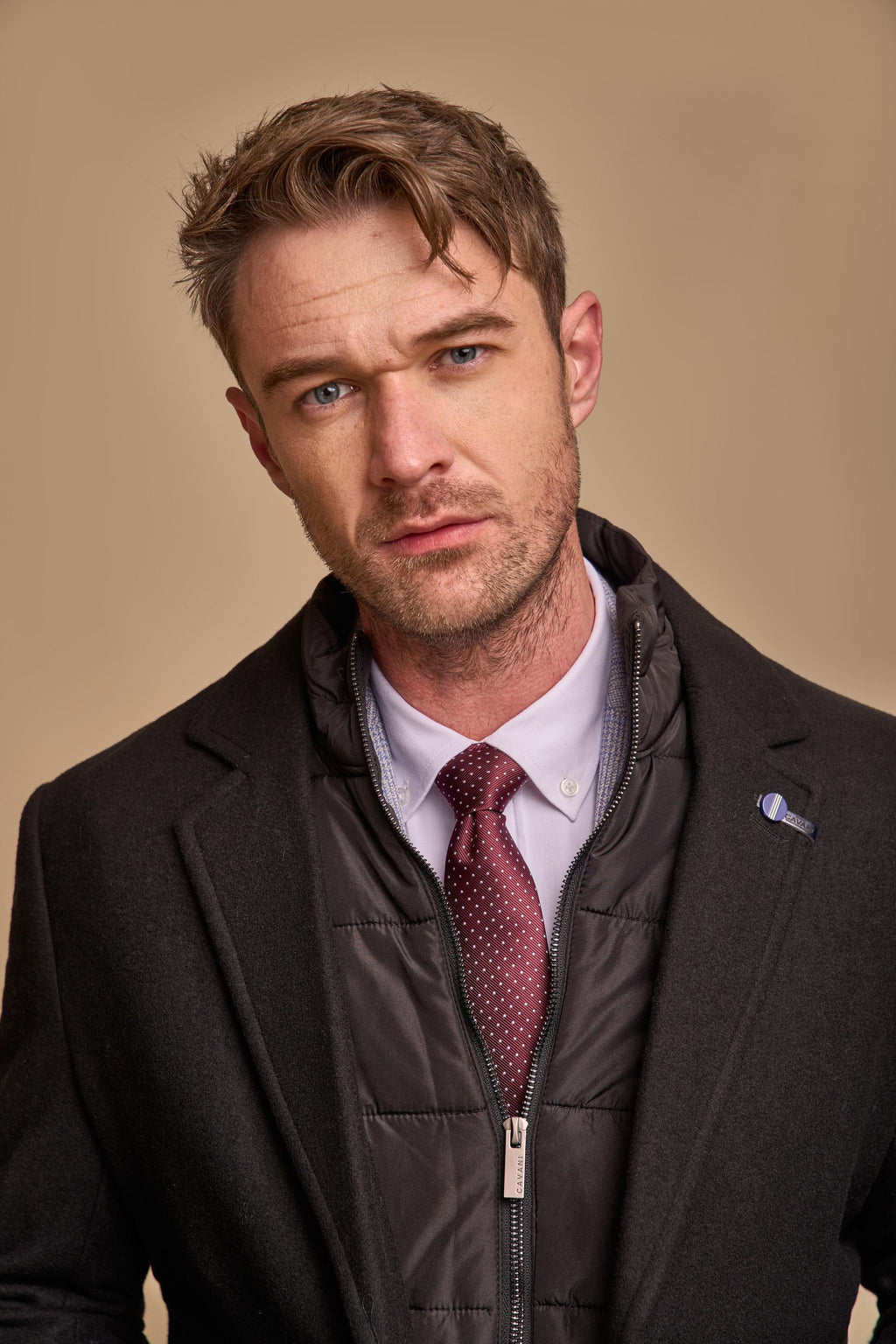 Men's black slim-fit wool-blend coat, SANFORD.