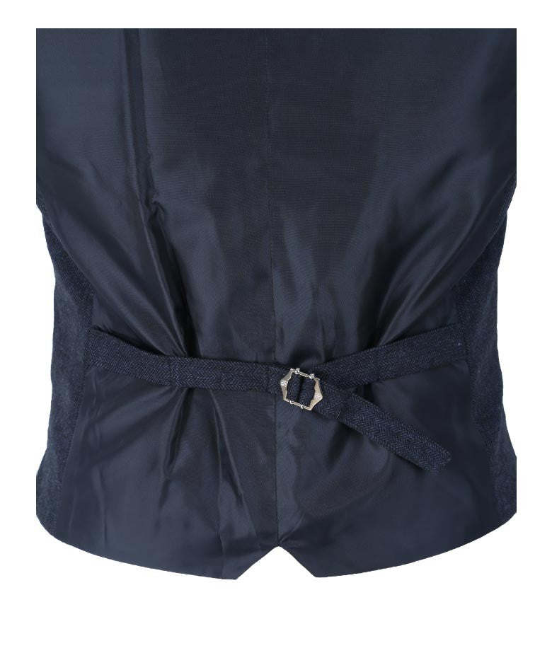 Mens Navy Herringbone Tweed Slim Fit Waistcoat MARTEZ