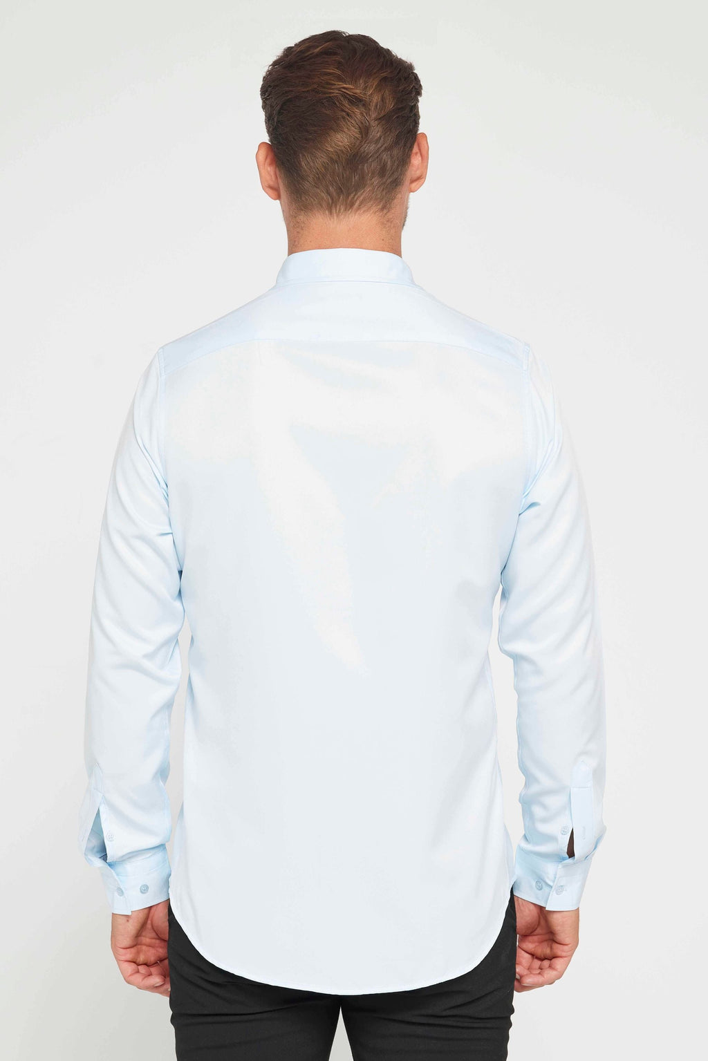 Mens Poly Light Blue Slim Fit Long Sleeve Dress Shirt