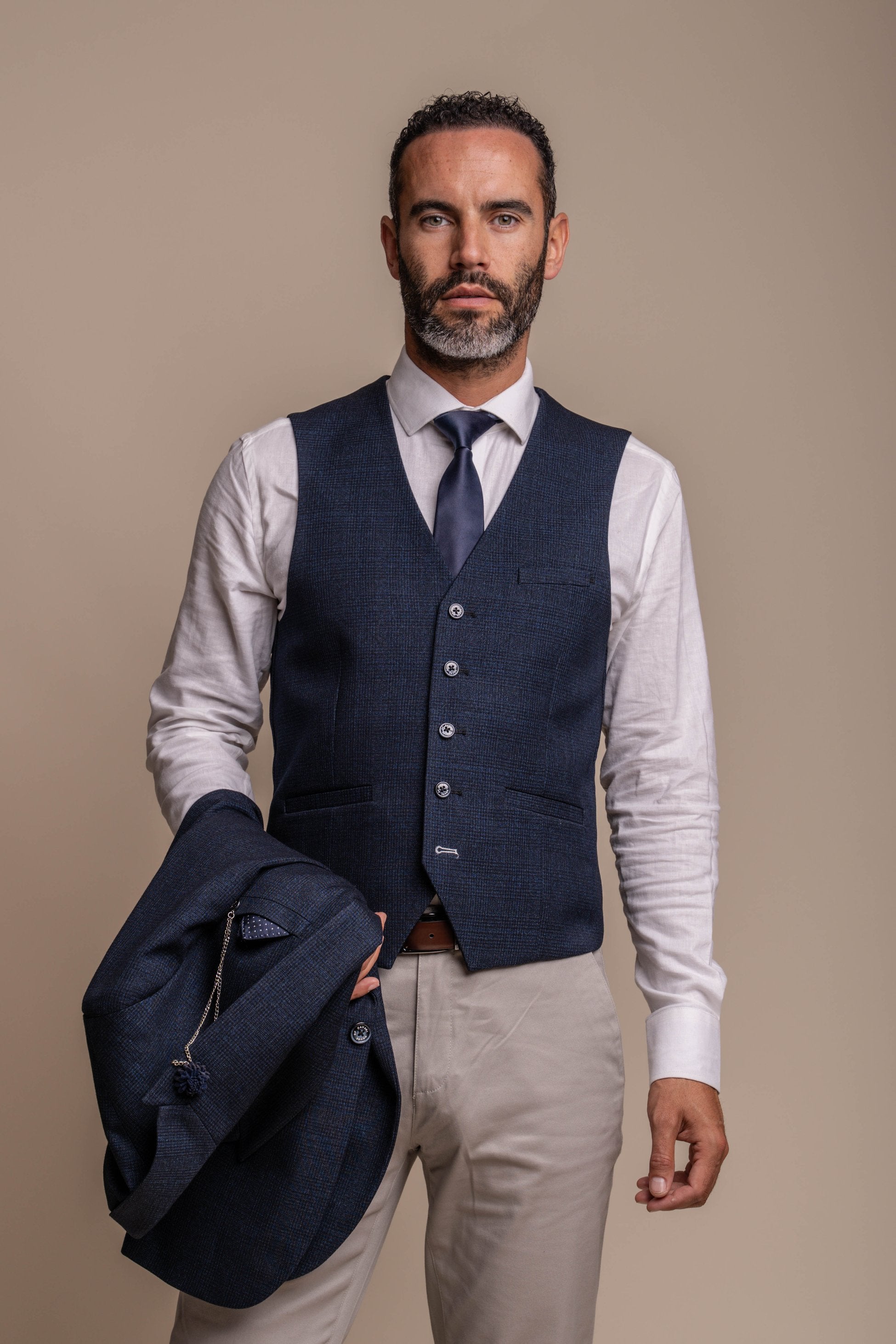 Men's Caridi Tweed Check Blazer with Beige Chino Combination Set