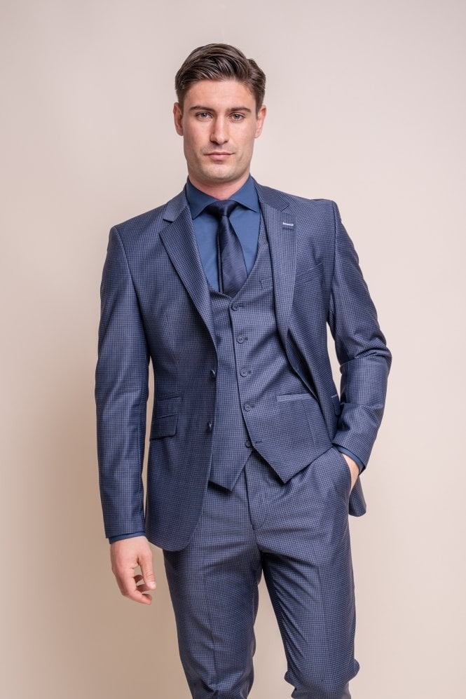 BOND Navy Check Men's Wool Blend Slim Fit Suit