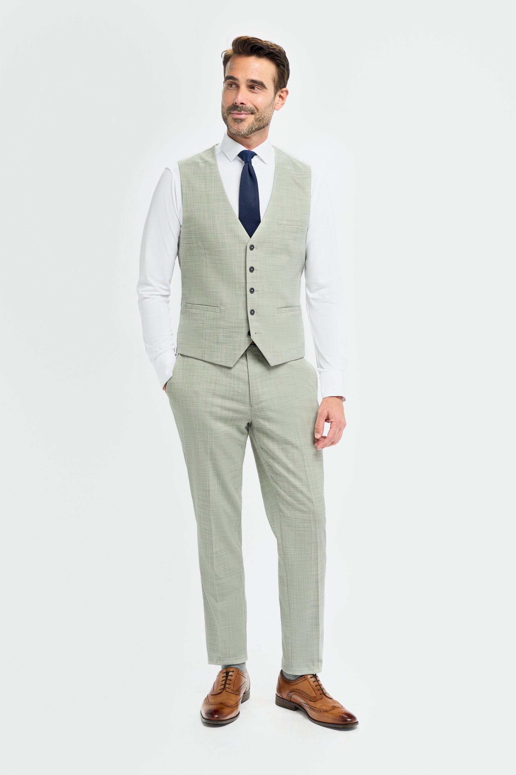 Mens Sage Green 3 Piece Textured Suit CAMDEN