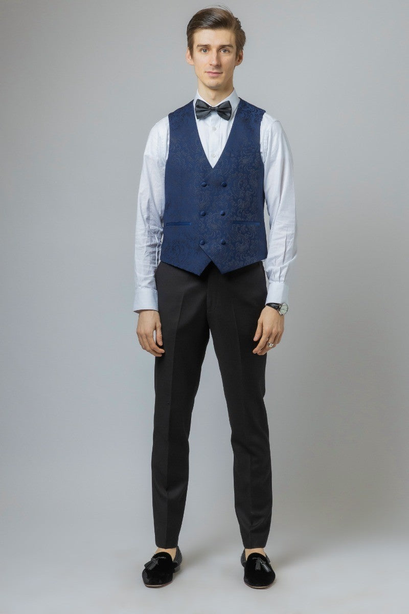 THOMAS Navy Blue Men's Slim Fit Patterned Suit