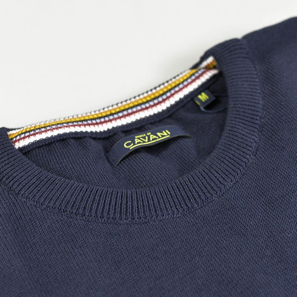 Mens Navy Blue Cotton Slim Fit Crewneck Jumper