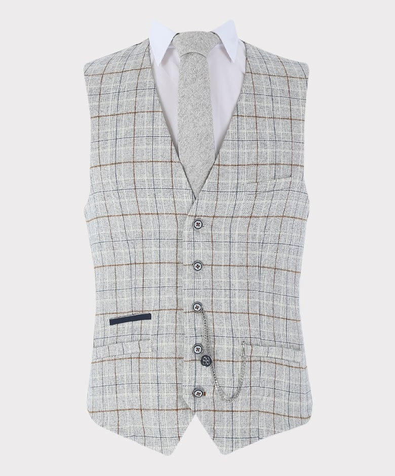 Men's Cody Ice Blue 3-Piece Tweed Windowpane Formal Slim Fit Set