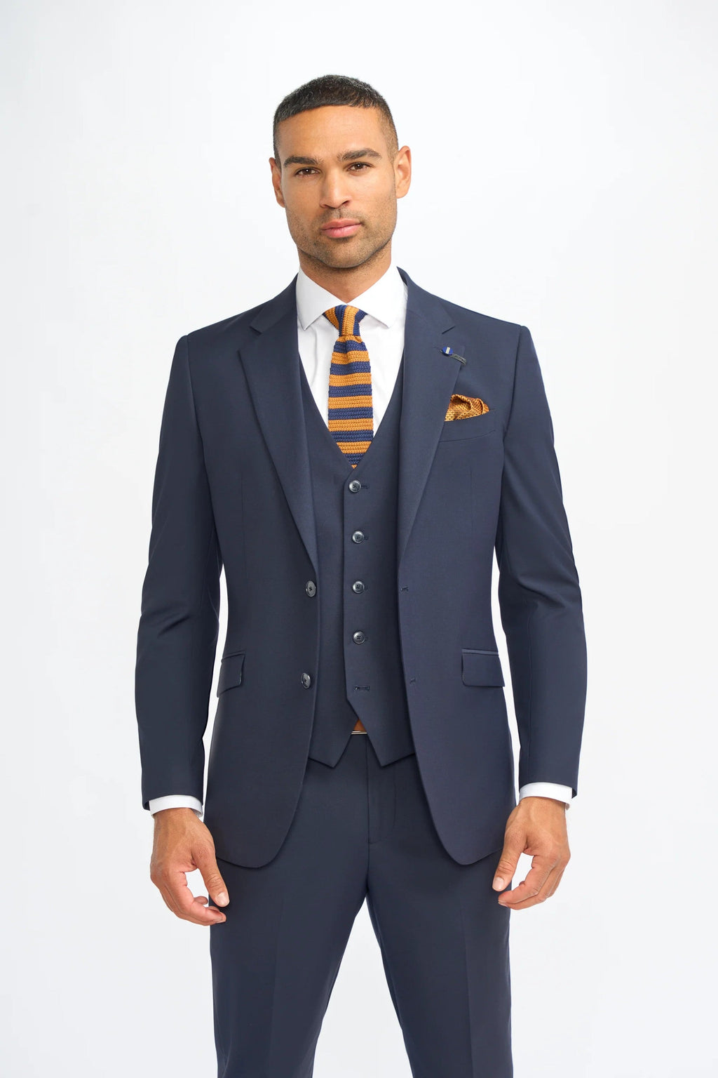 men’s solid black and navy tailored fit formal suits