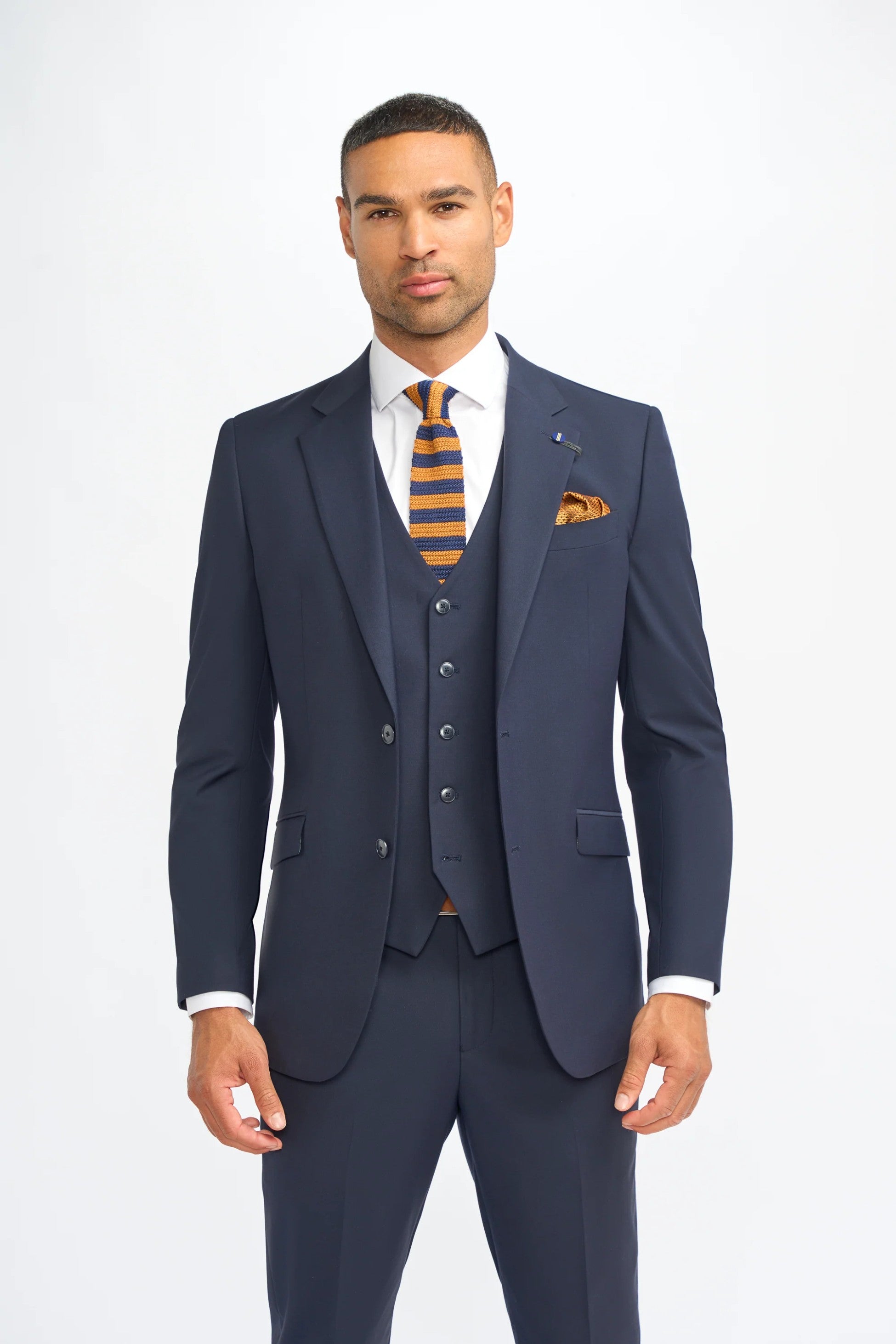 men’s solid black and navy tailored fit formal suits