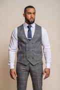 Mens grey tweed retro check waistcoat Power