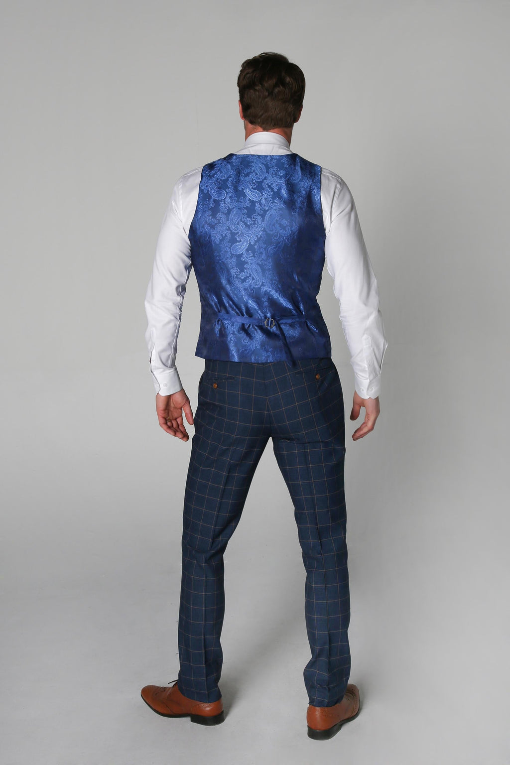 Mens Cornflower Blue Tailored Fit Windowpane Check Suit HAMLEYS