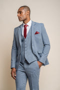 Slim fit tweed 3-piece business suit on male model, sold separately