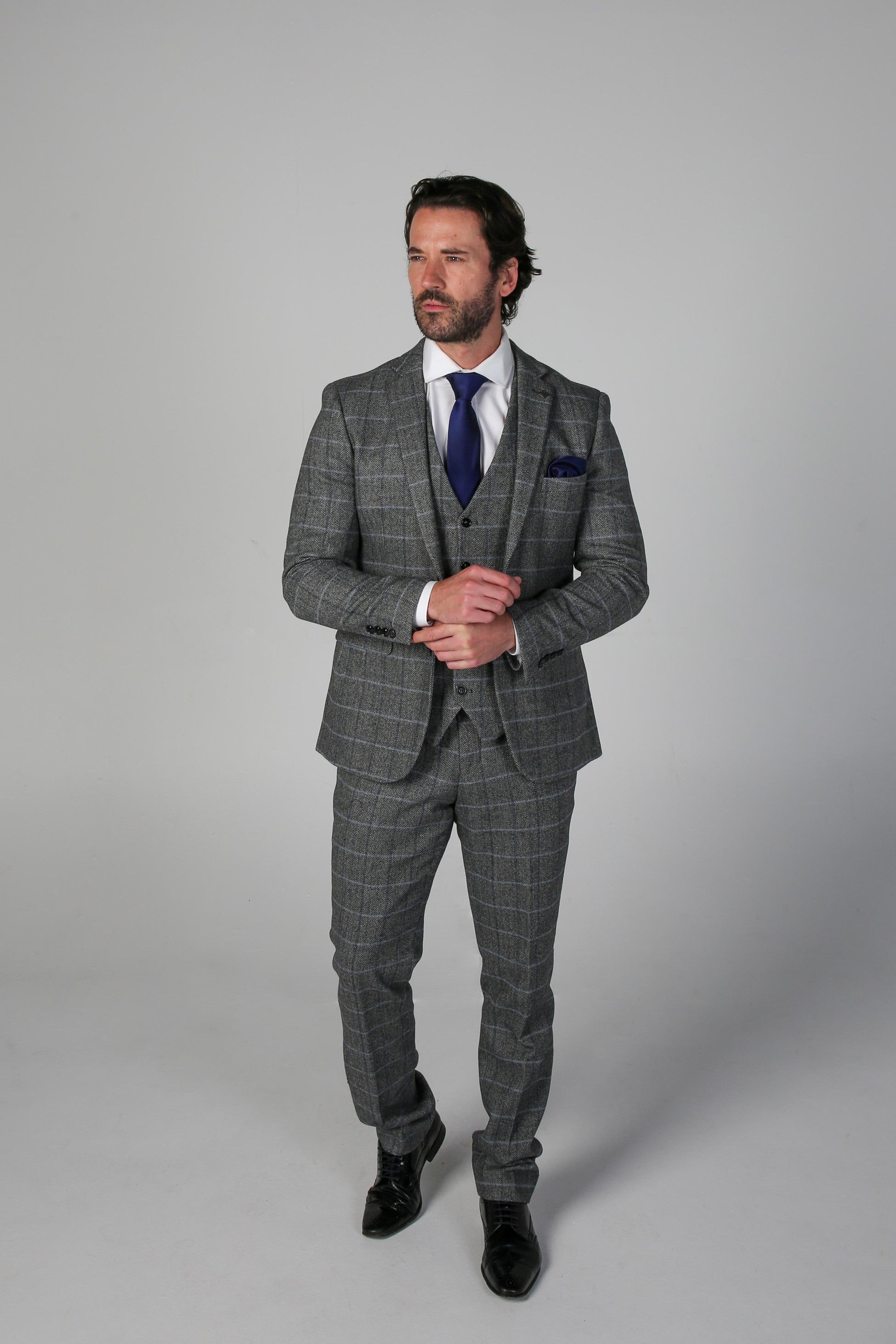 Men's Harris Dove Grey Tweed Windowpane Heritage Suit