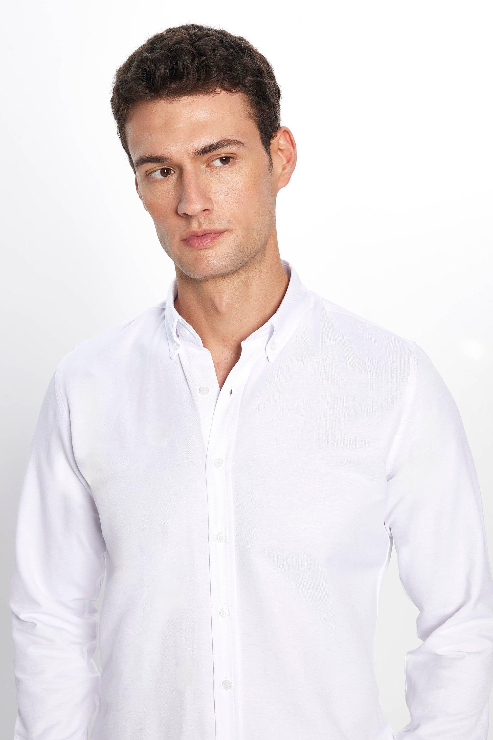 Mens Gabardin White Slim Fit Cotton Oxford Button Down Shirt