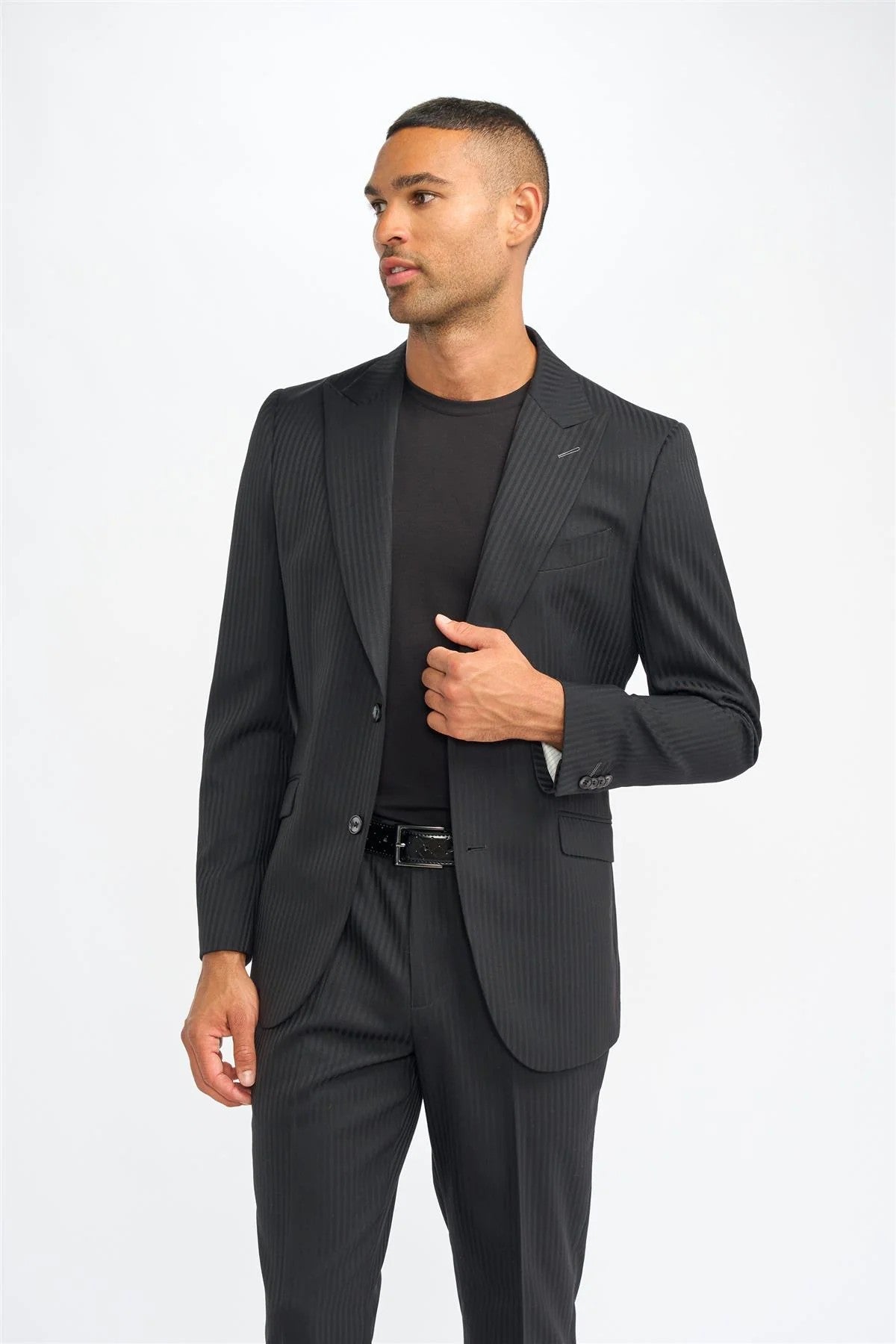 Mens black wool pinstripe suit jacket ROBERTO formal wear