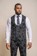 Mens black velvet floral embroidered waistcoat Georgi
