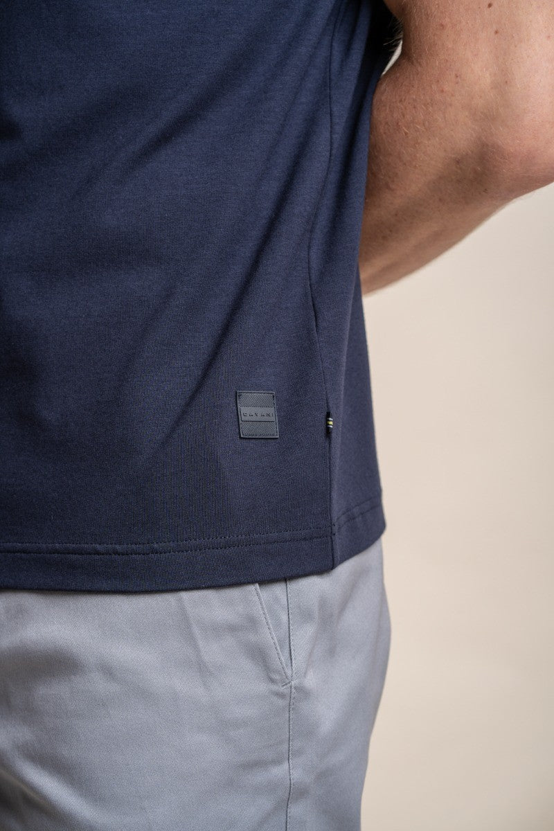 Mens Navy Blue Slim Fit Cotton Short Sleeve Polo T Shirt KELSEY