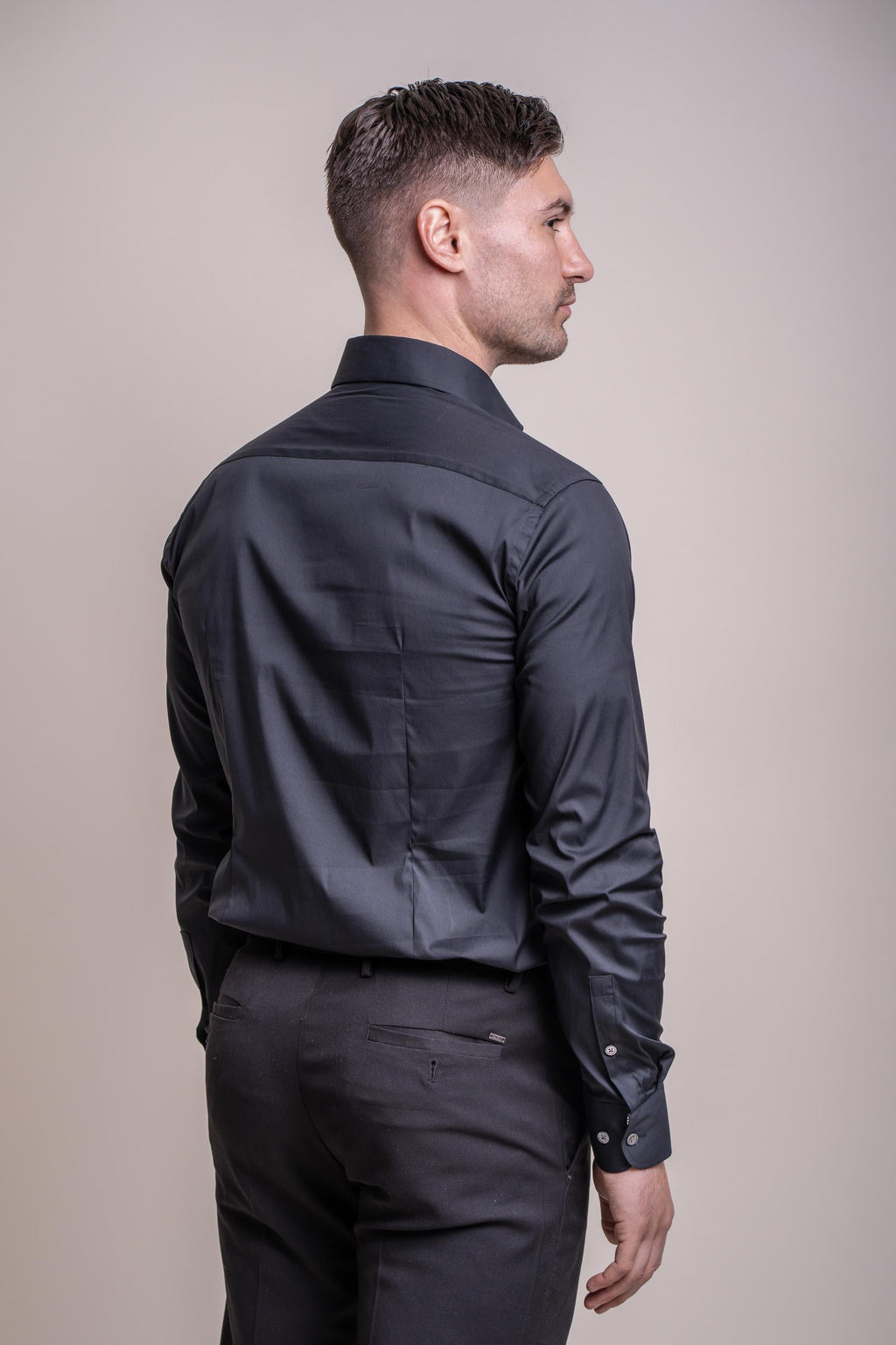 Mens Monaco Black Slim Fit Cotton Blend Dress Shirt