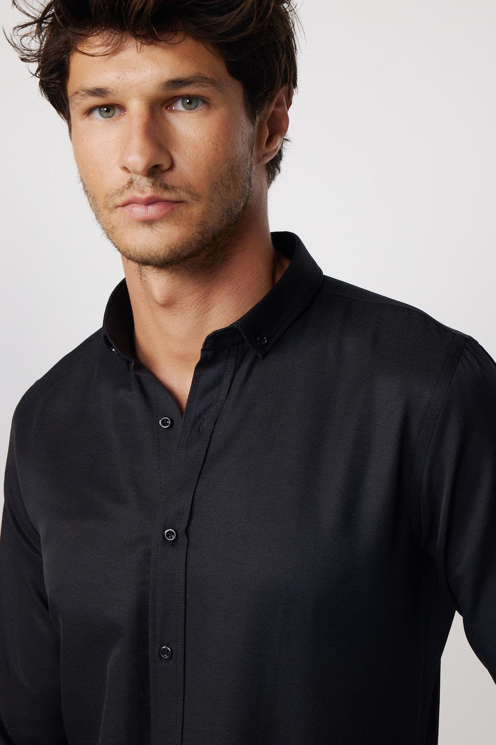 Mens Gabardin Black Slim Fit Cotton Oxford Button Down Shirt
