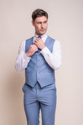 Mens ocean blue wool blend slim fit waistcoat Bond