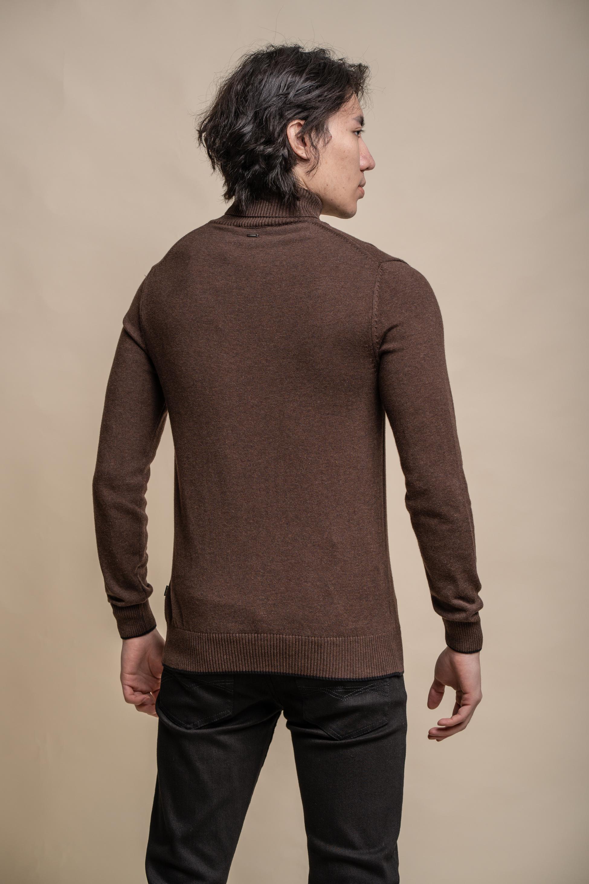 Mens Brown Cotton Turtleneck Jumper KARRIS