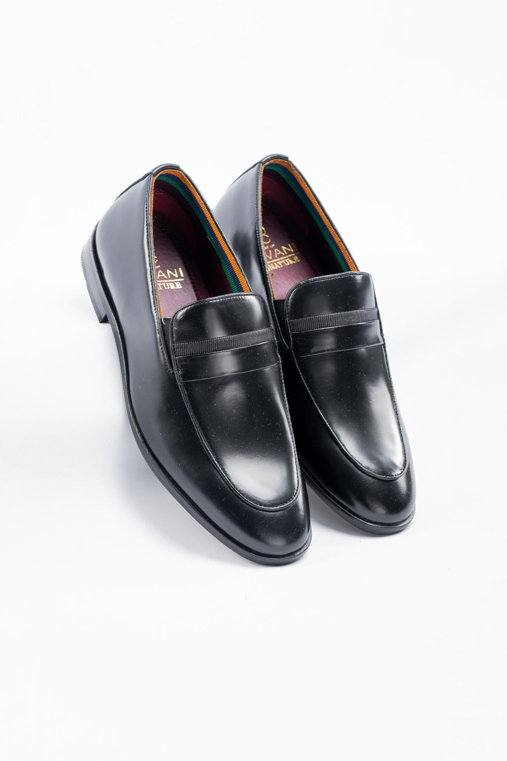 Men's black classic slip-on loafers, RENO.
