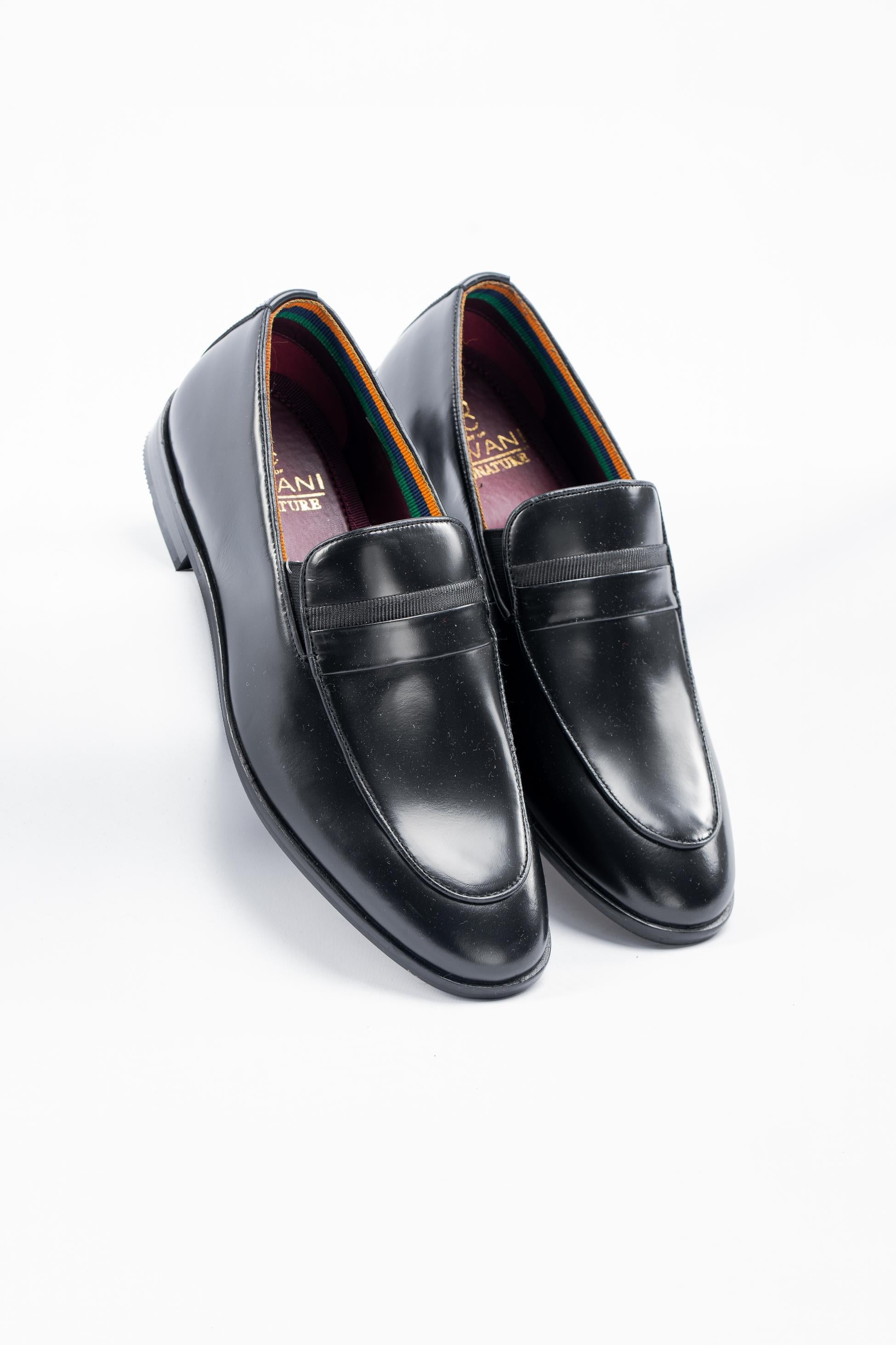 Men's black classic slip-on loafers, RENO.
