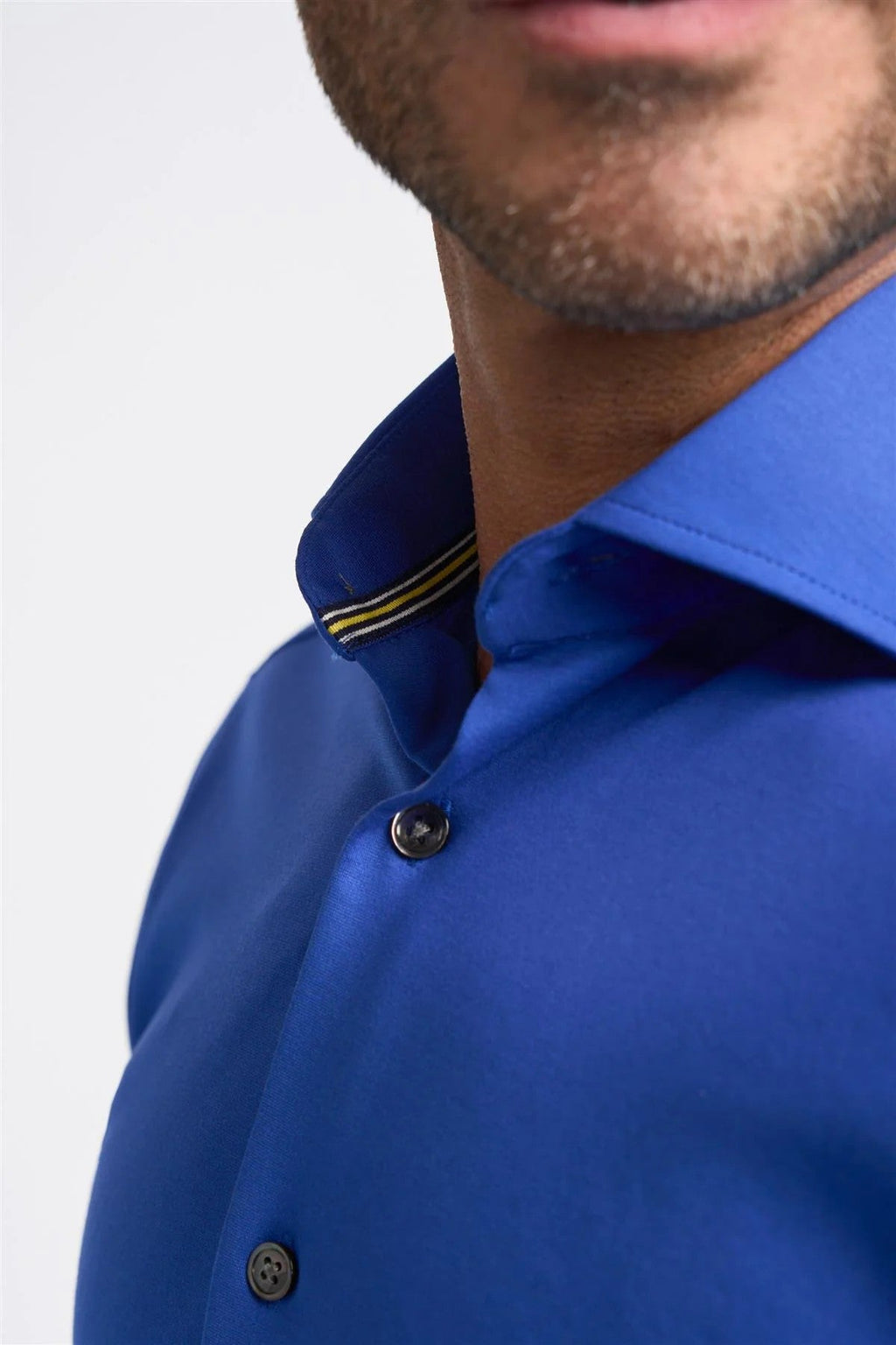 Mens Ashley Electric Blue Slim Fit Cotton Long Sleeve Shirt