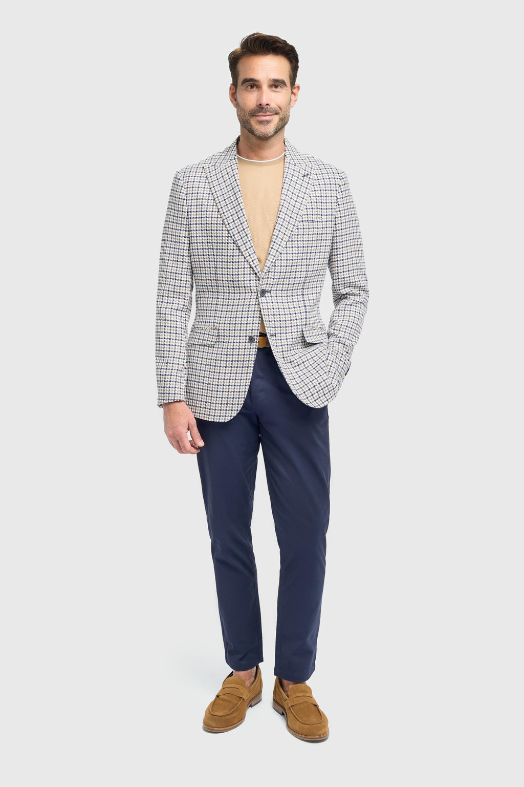 Mens Beige Cotton Houndstooth Blazer BARTELA