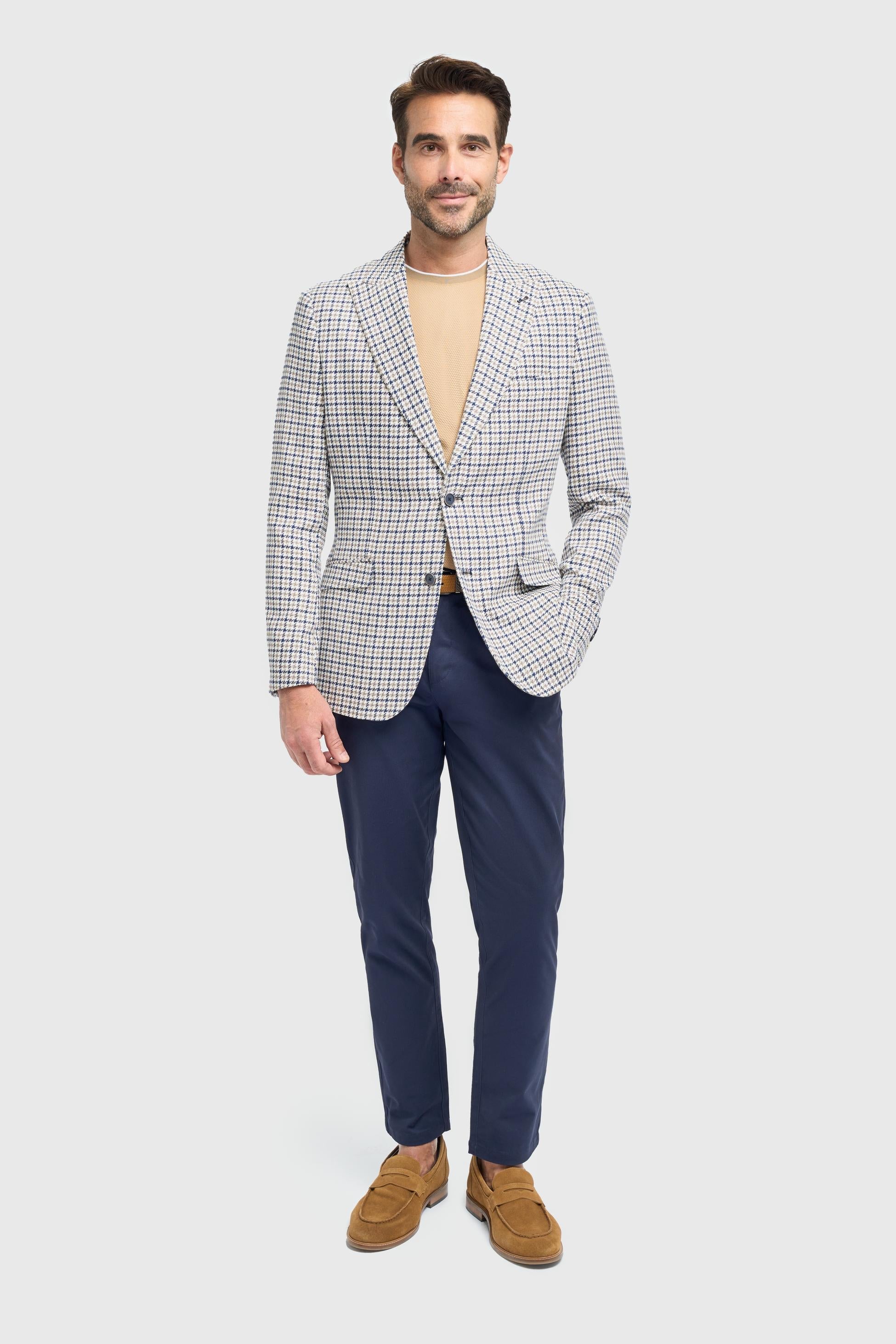 Mens Beige Cotton Houndstooth Blazer BARTELA