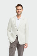 Image of men’s linen herringbone slim fit blazer in sky blue, casual style