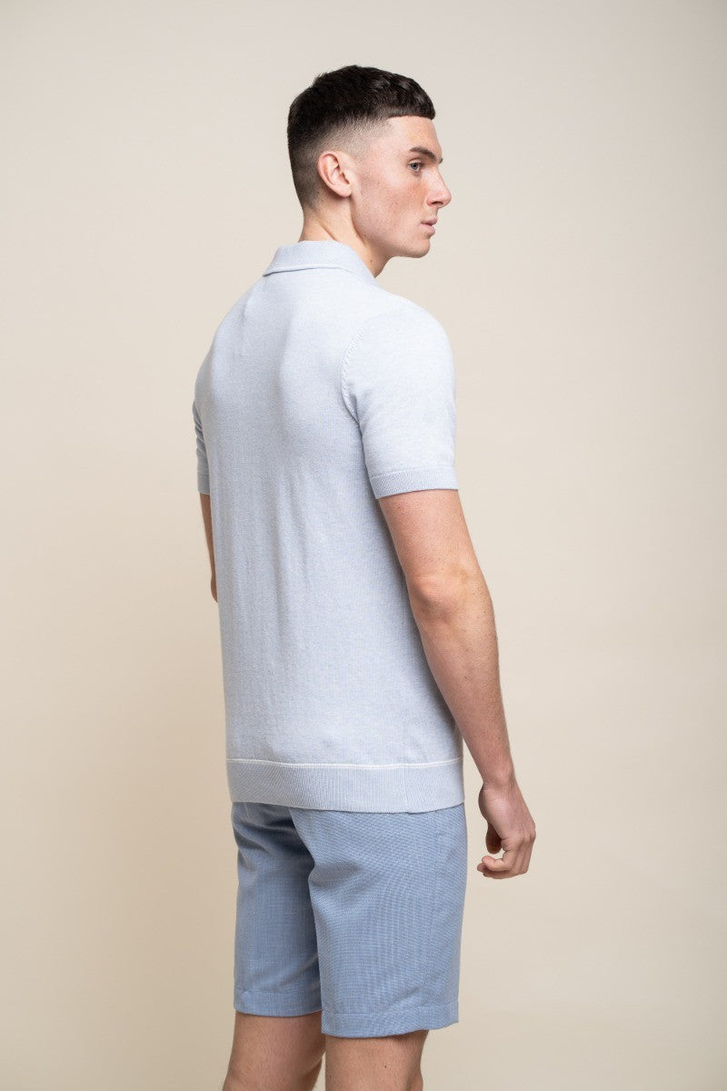 Mens Blue Marlin Cotton Knitted Short Sleeve Polo T Shirt SEPPI