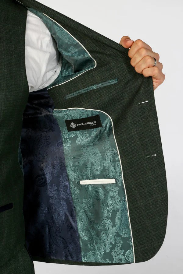 Men's Leo Forest Green Check Tailored Fit 2-Piece Suit