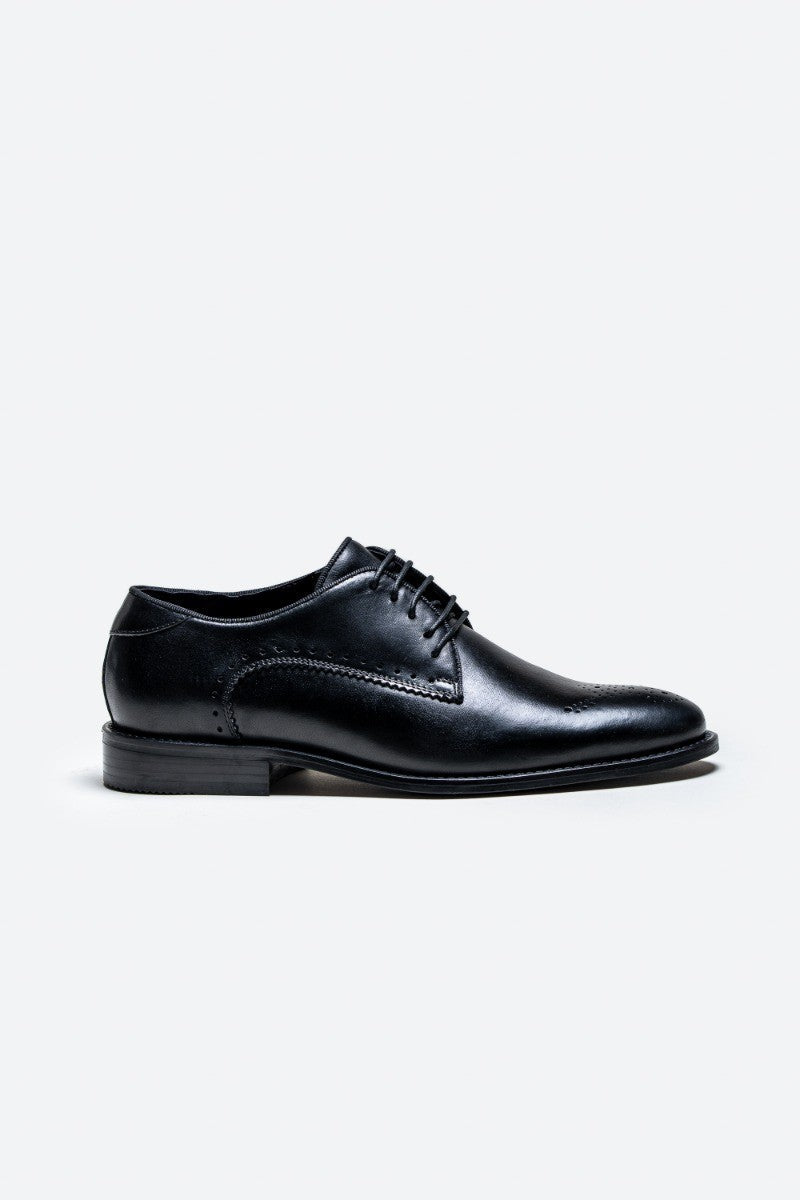 Mens Black Derby Lace Up Leather Brogue Dress Shoes MADRID