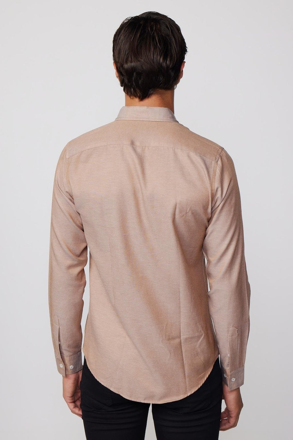 Mens Tan Gabardin Slim Fit Cotton Oxford Button Down Shirt