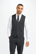 Mens black wool pinstripe waistcoat Roberto