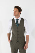 Mens sage green tailored fit plaid waistcoat Kurt