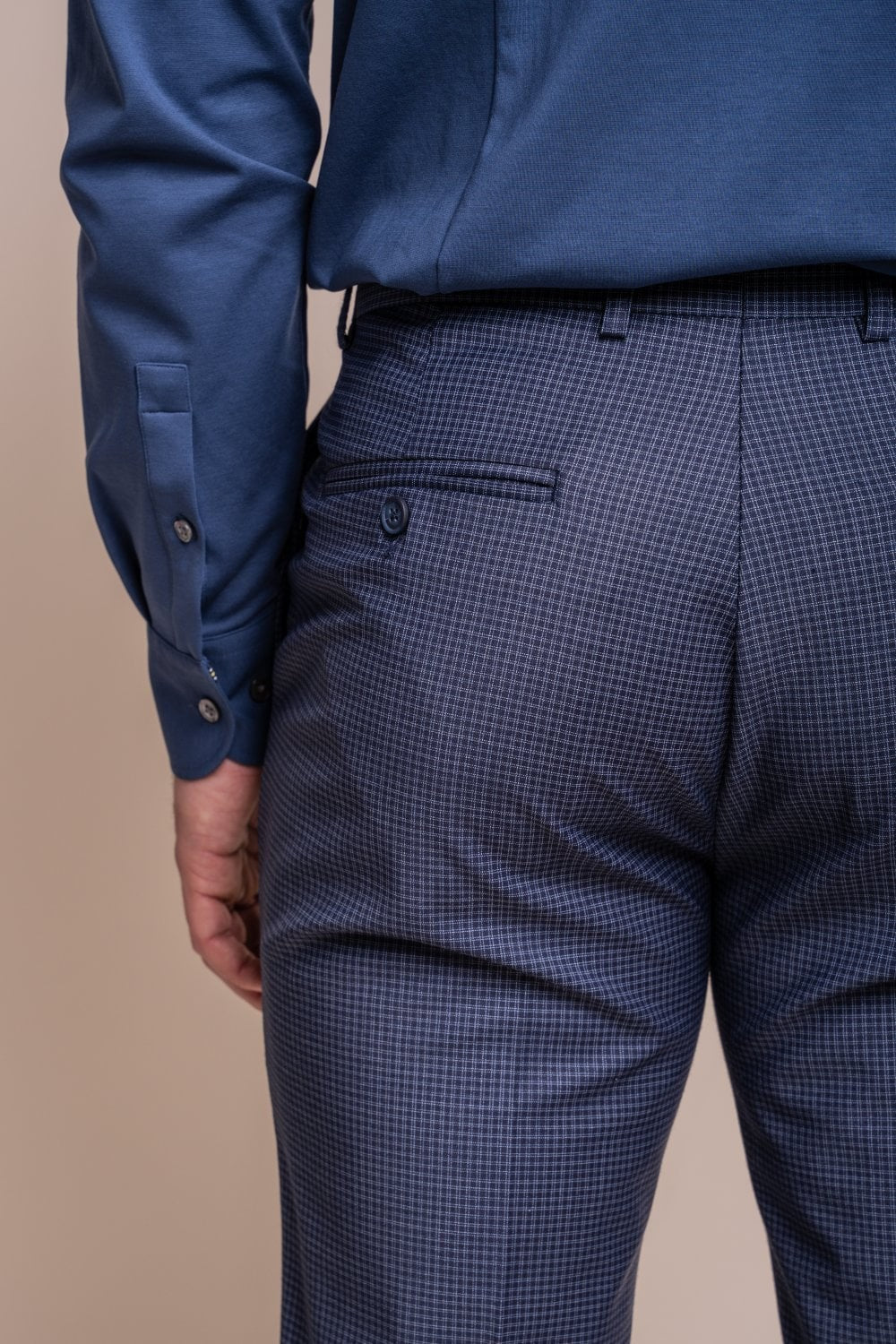 Men's Wool Blend Slim Fit Trousers - BOND - Navy Check